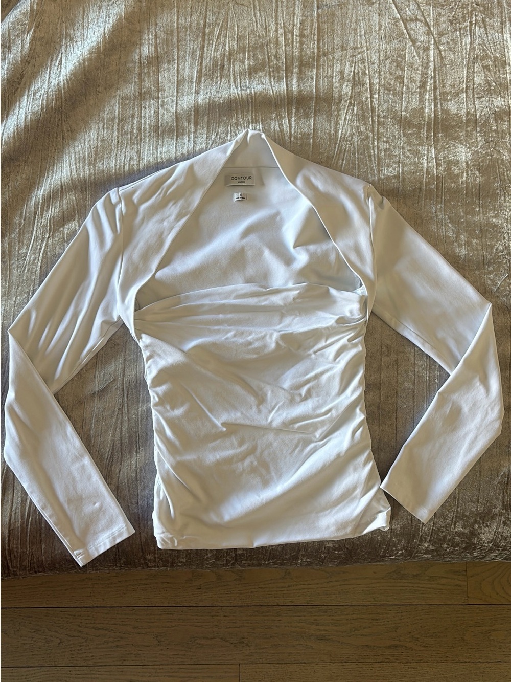 Aritzia White Long-Sleeve Ruched Wrap Top